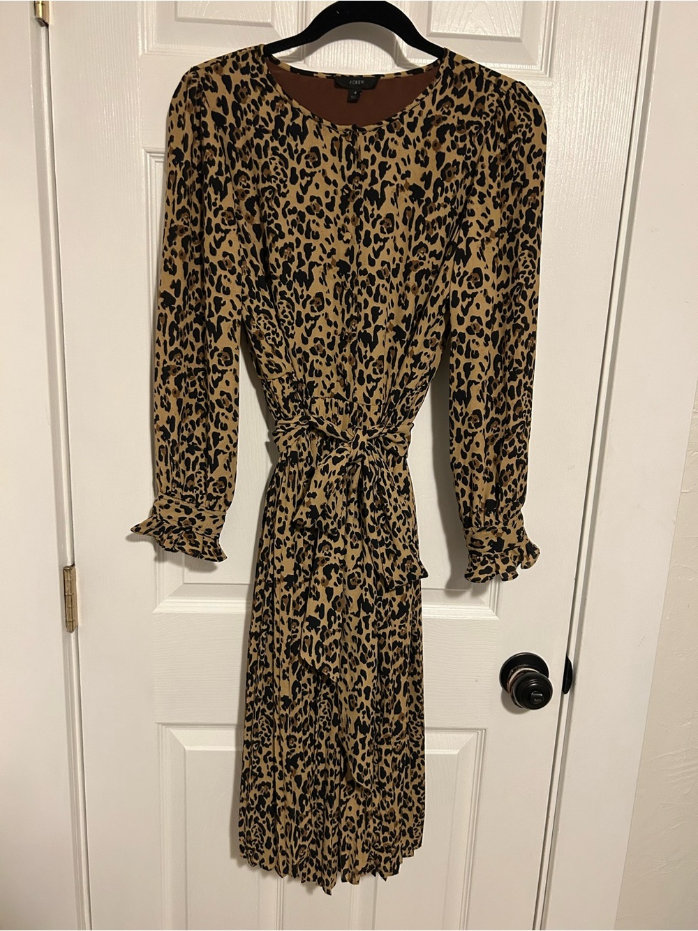 J. Crew Leopard Print Long Sleeve Tie-Waist Dress - Tan & Black